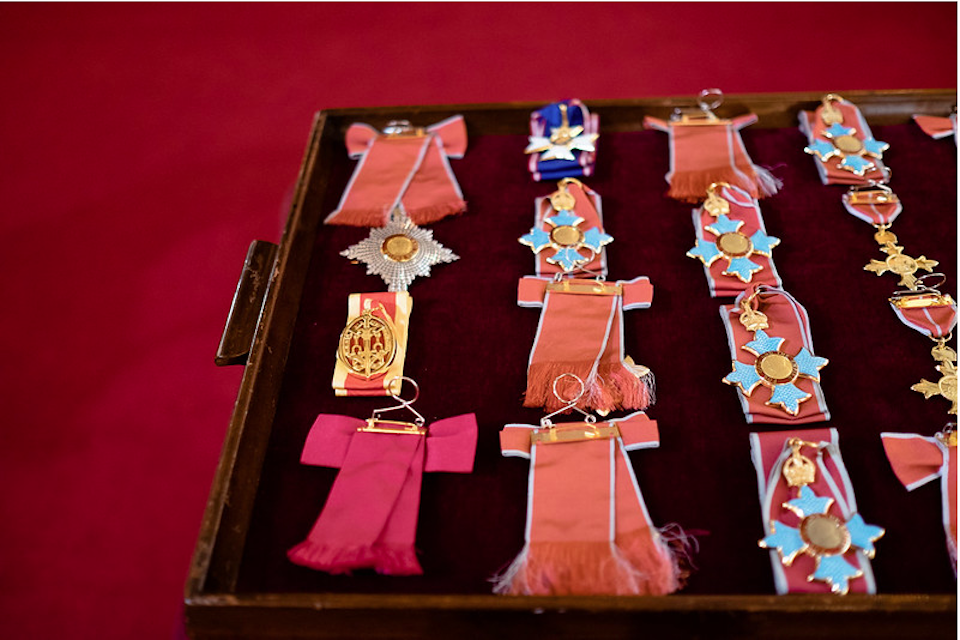 Medals at investiture at Buckingham Palace