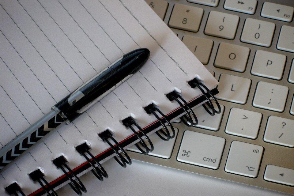 Writing tools paper pen keyboard